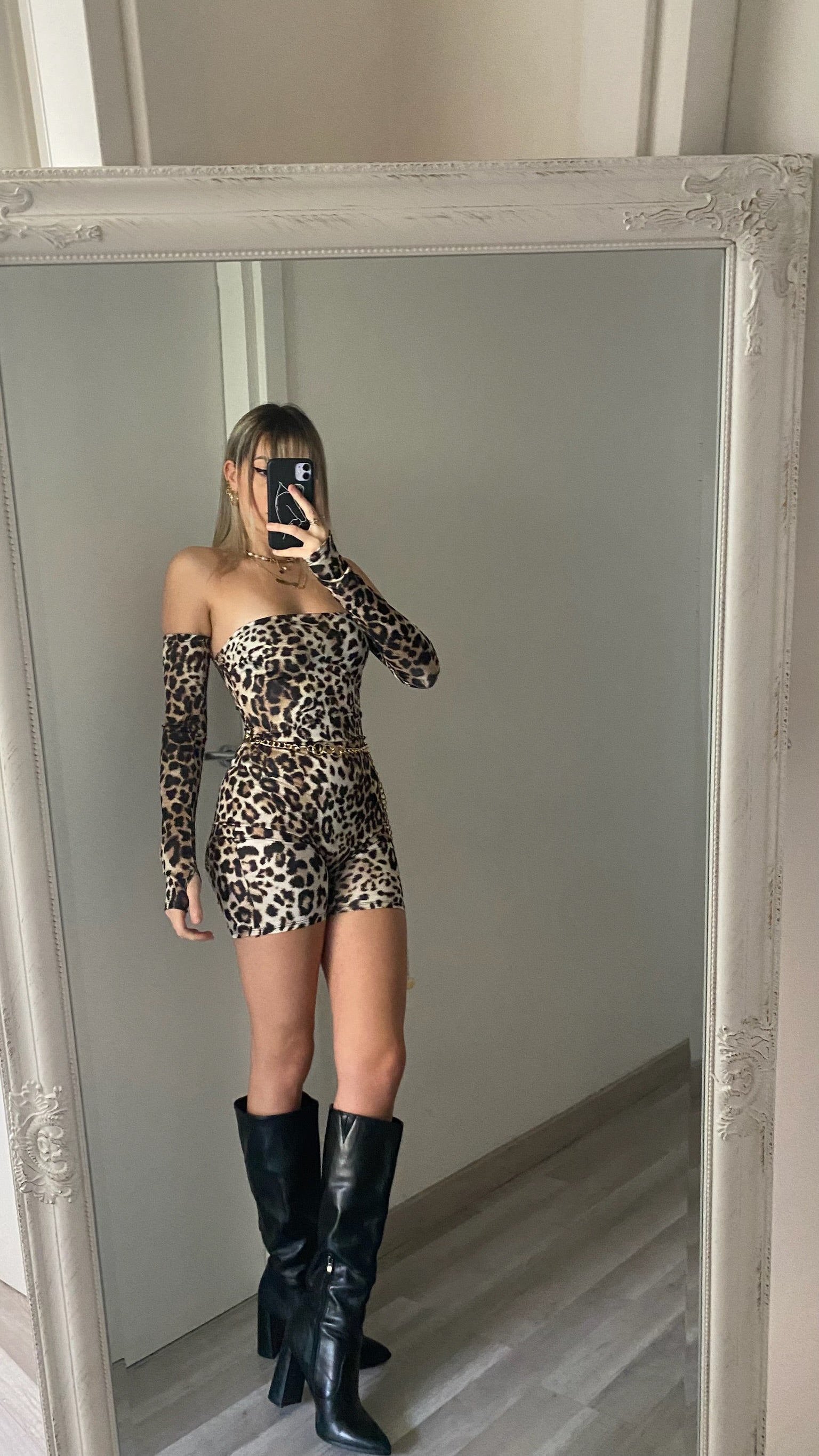 Tutina animalier con manicotti - R.a. Boutique 