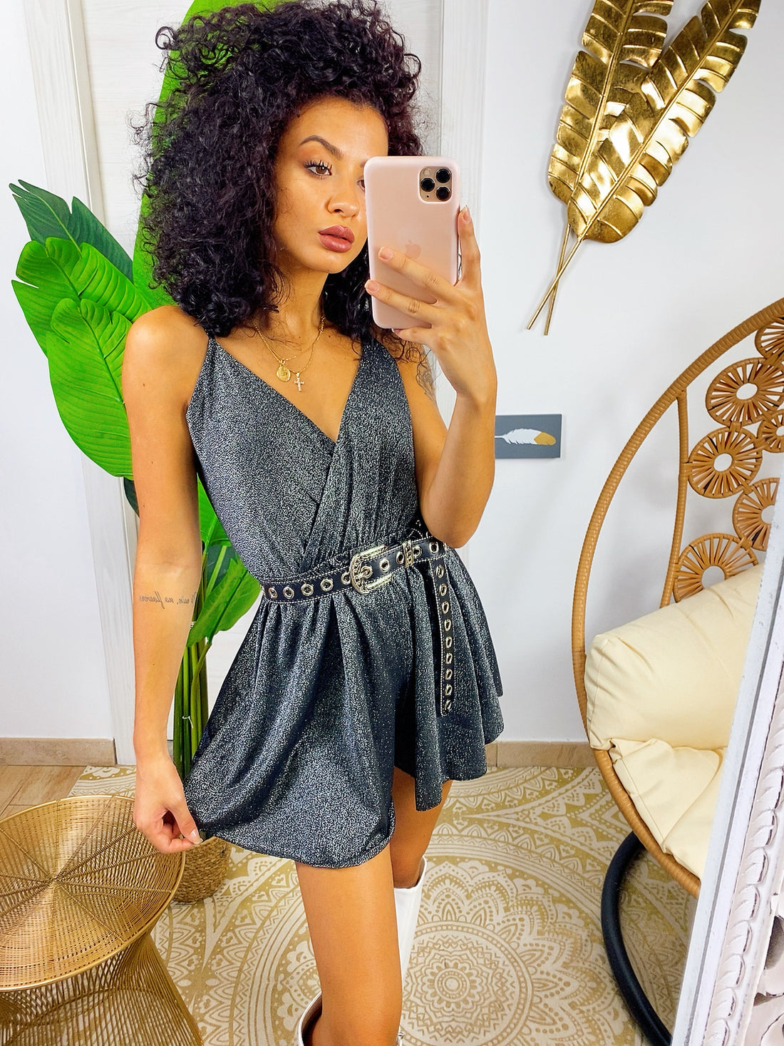 Tutina a bretellina argento glitter - R.a. Boutique 