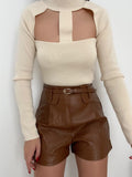 Short in ecopelle Camel con cintura - R.a. Boutique 