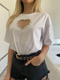 T-shirt bianca con cuore e strass - R.a. Boutique 