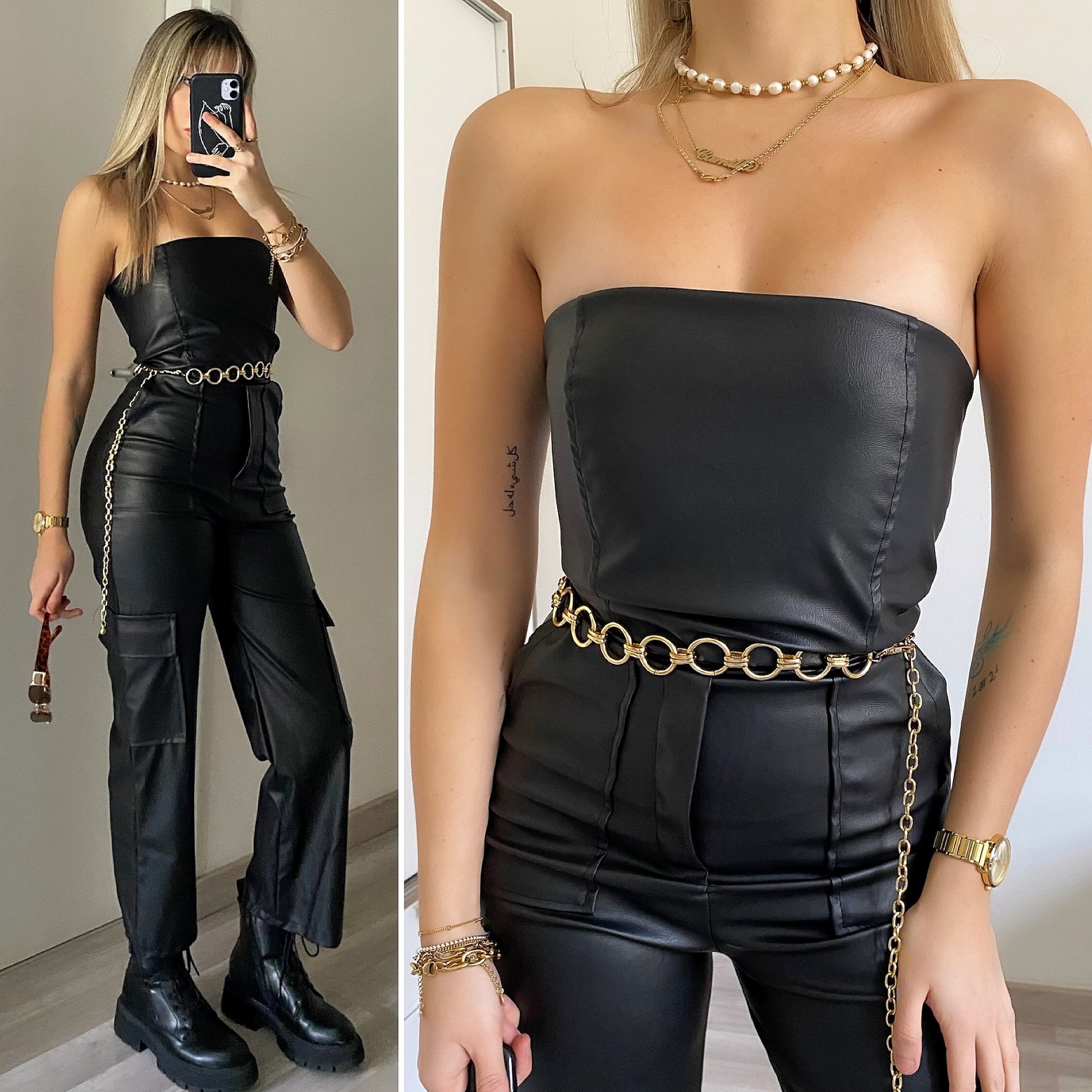 Tuta ecopelle con tasche - R.a. Boutique 