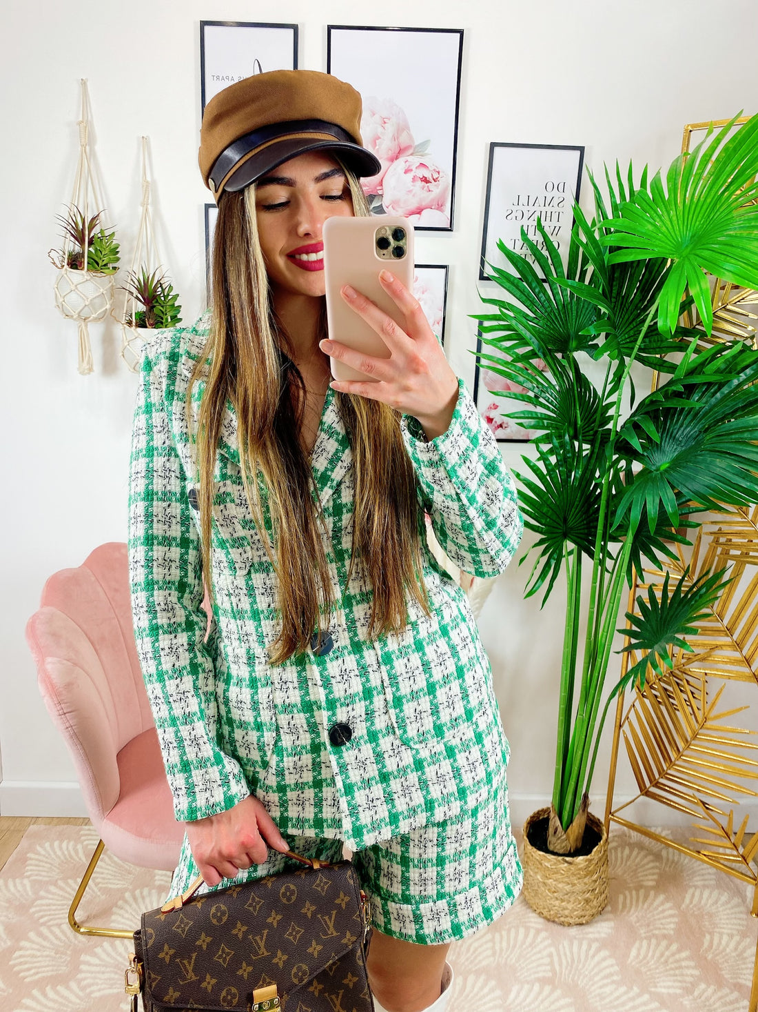 Completo Short e giacca pied de poule menta - R.a. Boutique 