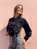 Giacca in jeans nero con frange - R.a. Boutique 