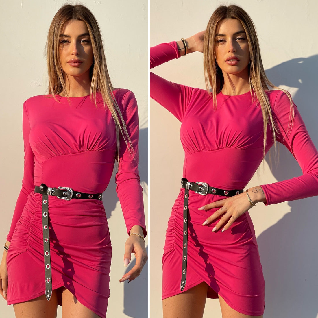 Abito aderente con arricciatura laterale Fuxia - R.a. Boutique 