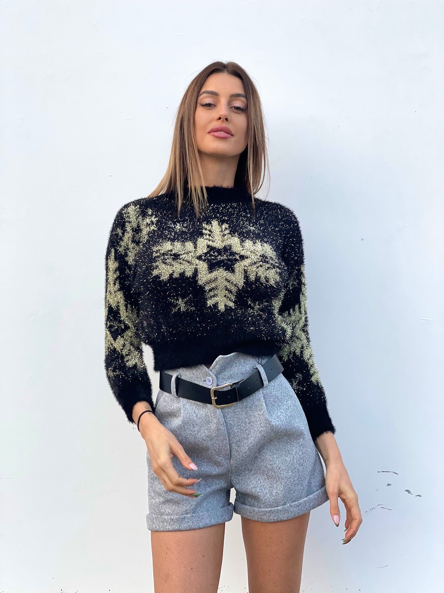 Maglioncino fiocco di neve nero - R.a. Boutique 