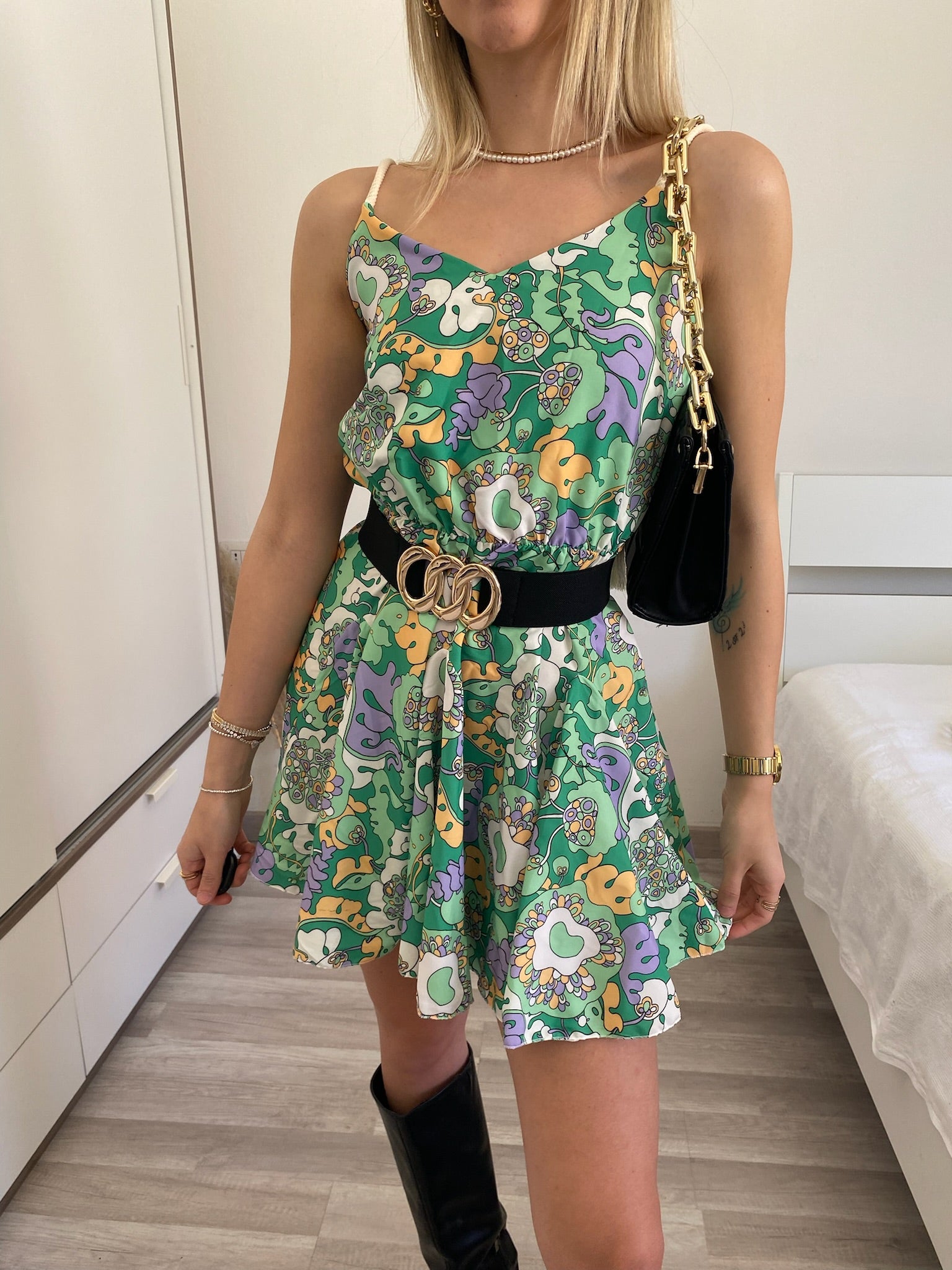 Abito verde e lilla spalline in corda - R.a. Boutique 