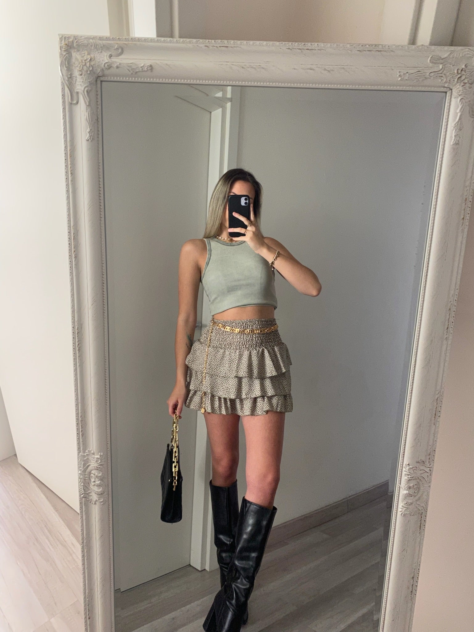 Top a costine verde militare sfumato - R.a. Boutique 