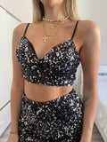Completo top e short paillettes nero argento - R.a. Boutique 