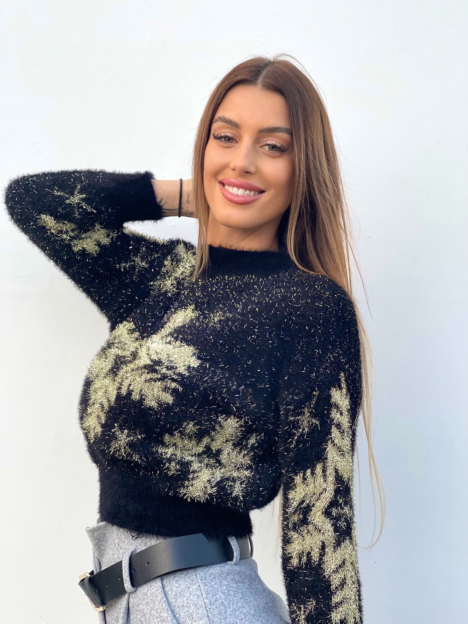 Maglioncino fiocco di neve nero - R.a. Boutique 