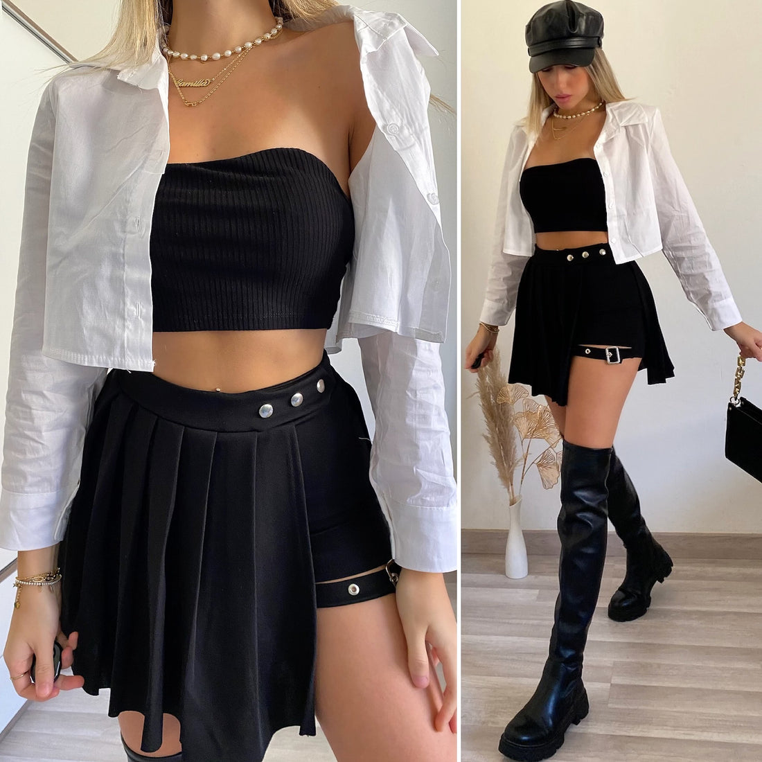 Gonna a pieghine con fibbia - R.a. Boutique 