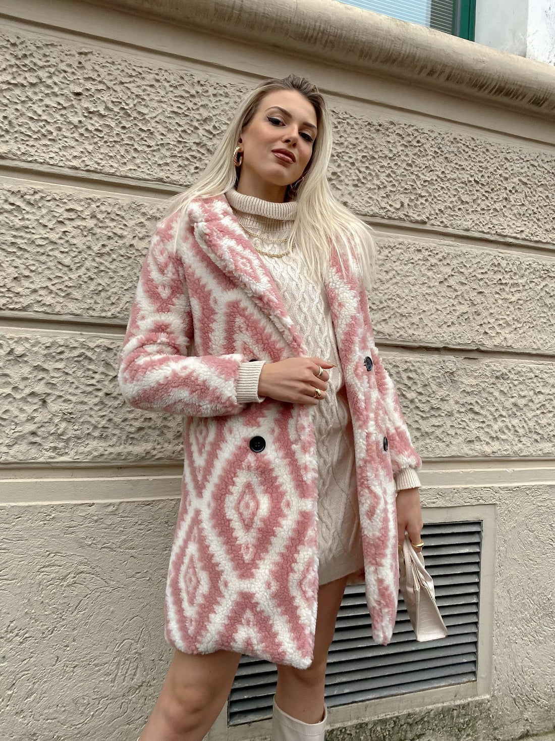 Cappotto Teddy bianco rosa - R.a. Boutique 