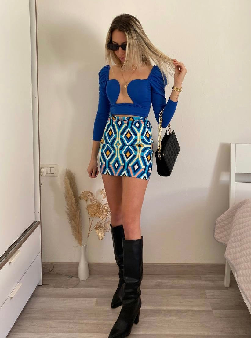 Gonna geometrica azzurra - R.a. Boutique 