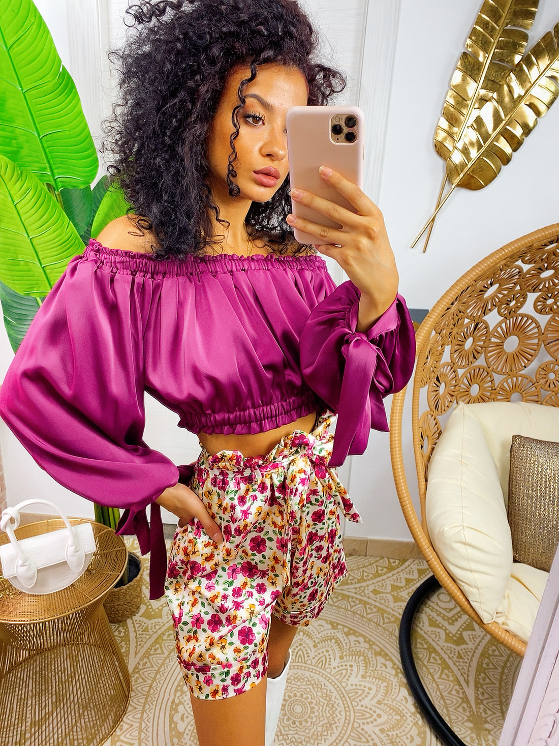 Top in raso manica lunga peonia - R.a. Boutique 