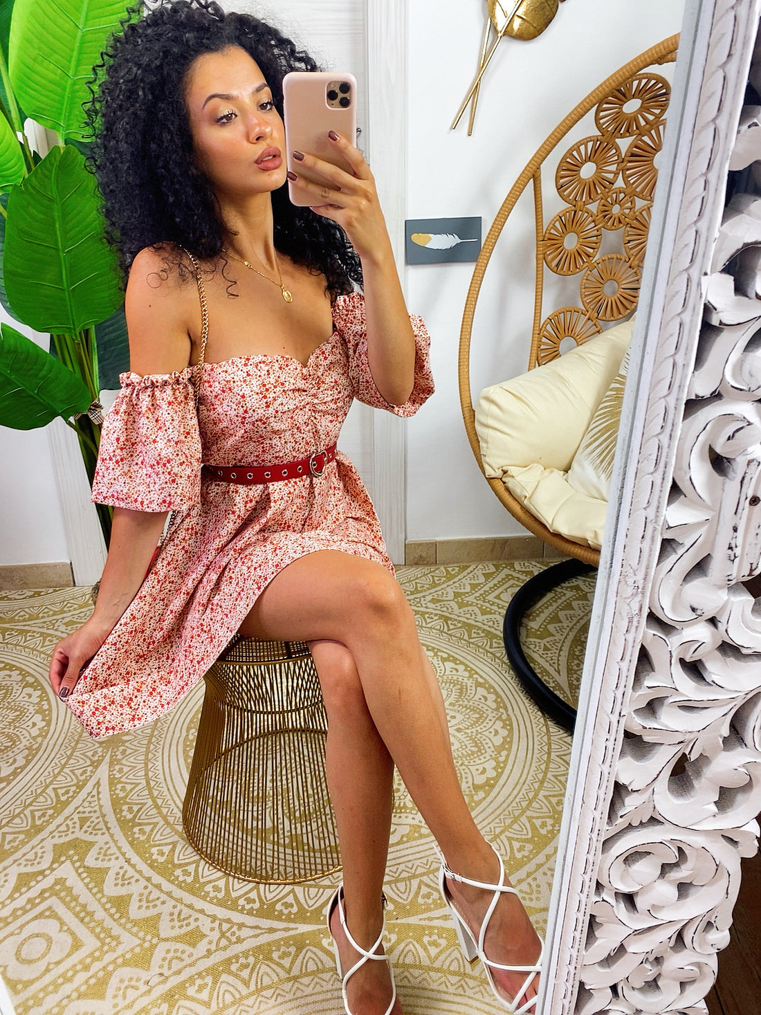 Abito a fiorellini con scollo a barchetta fiorellini rossi - R.a. Boutique 