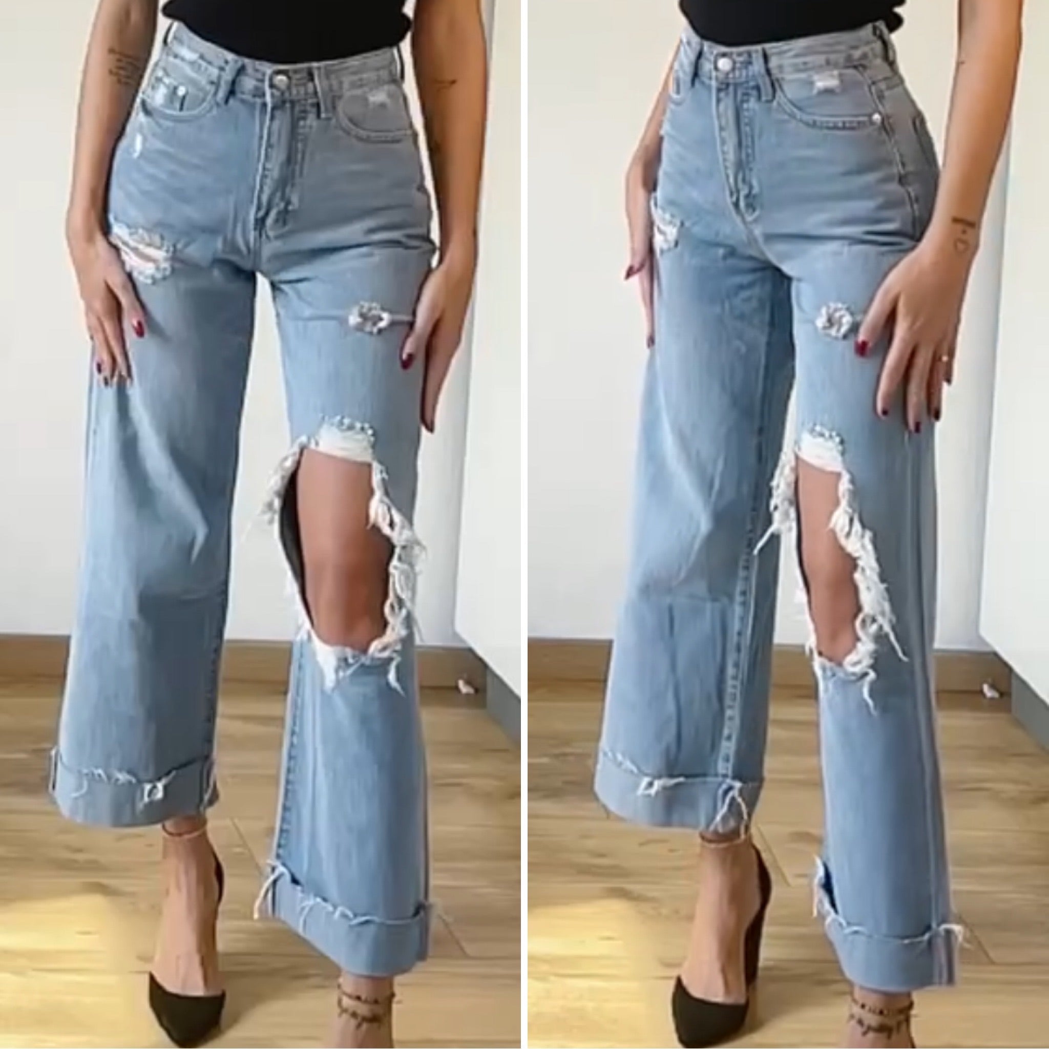 Jeans con maxi spacco e risvolto - R.a. Boutique 