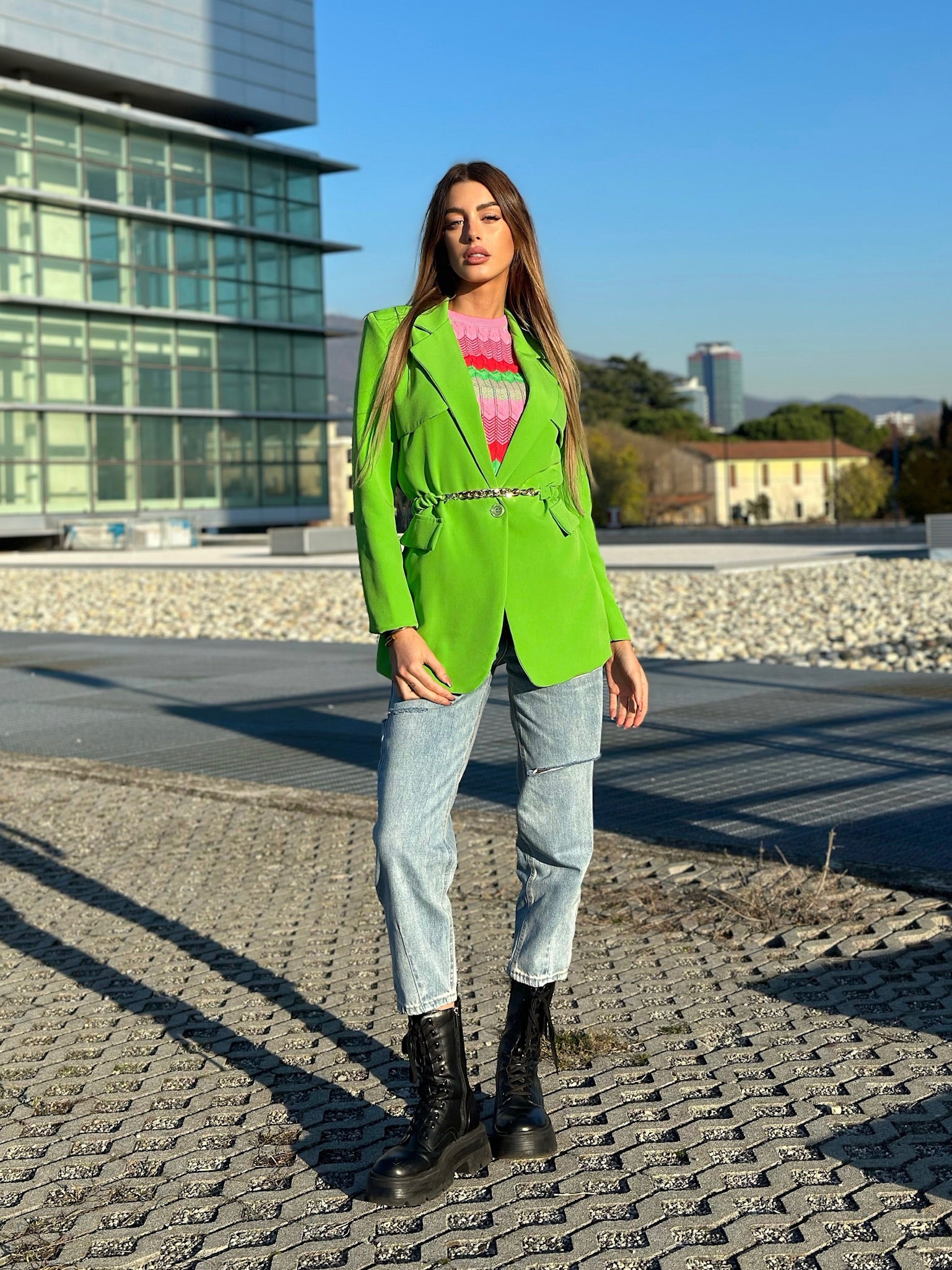 Blazer verde fluo con cintura - R.a. Boutique 