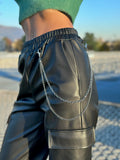 Pantalone in ecopelle con catenina nero - R.a. Boutique 