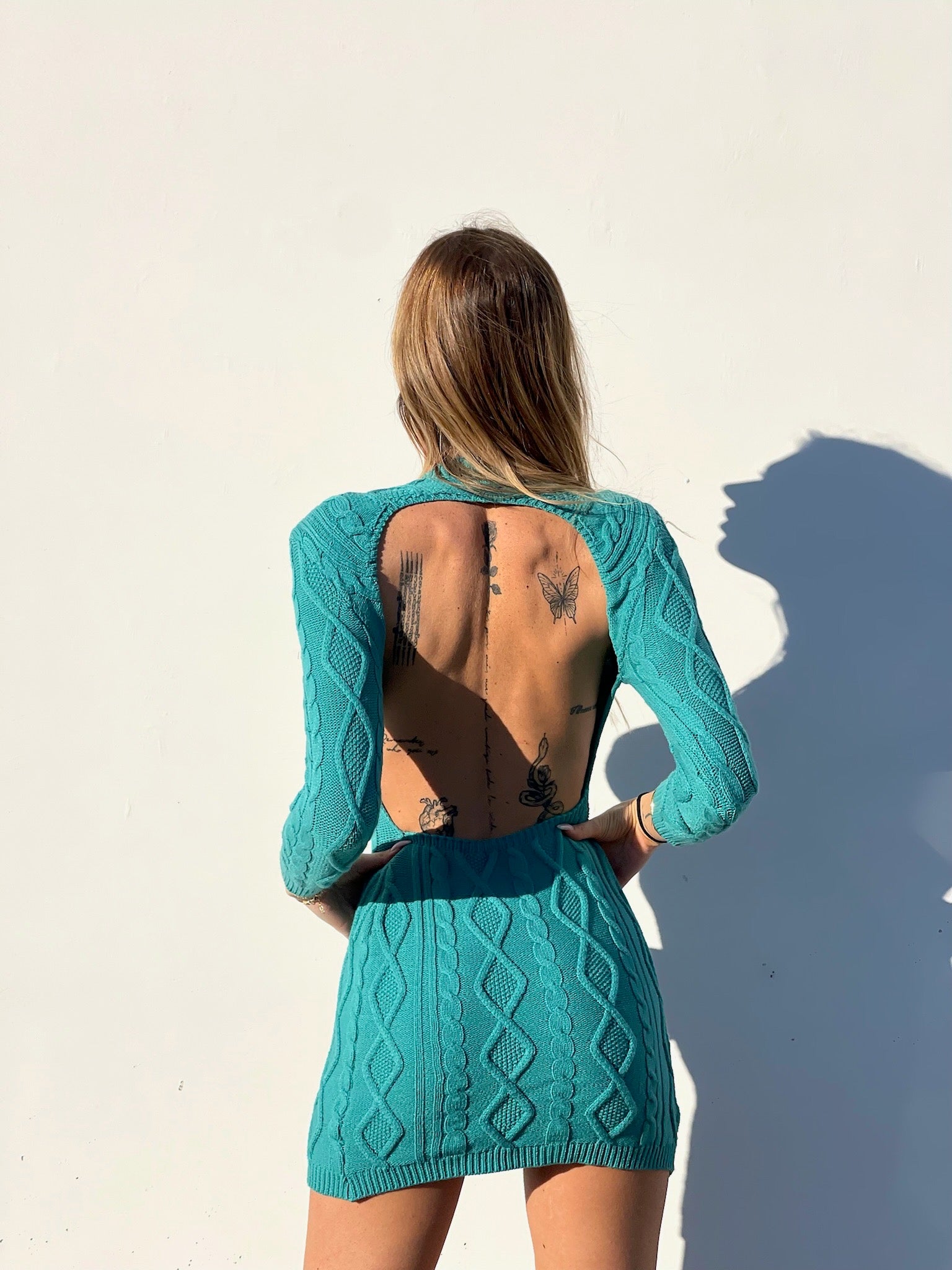 Abito a trecce schiena aperta petrolio - R.a. Boutique 