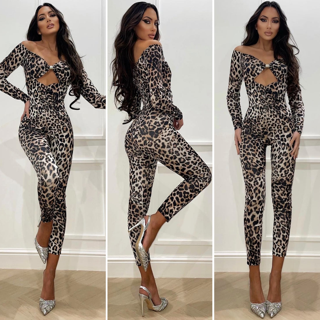 Tuta animalier brown con scollo - R.a. Boutique 