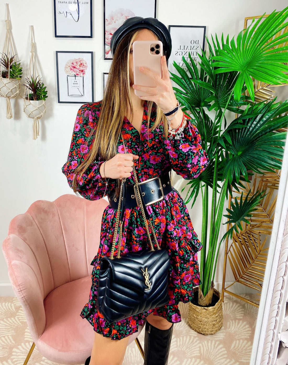 Abito a balze Con fiori Fuxia - R.a. Boutique 