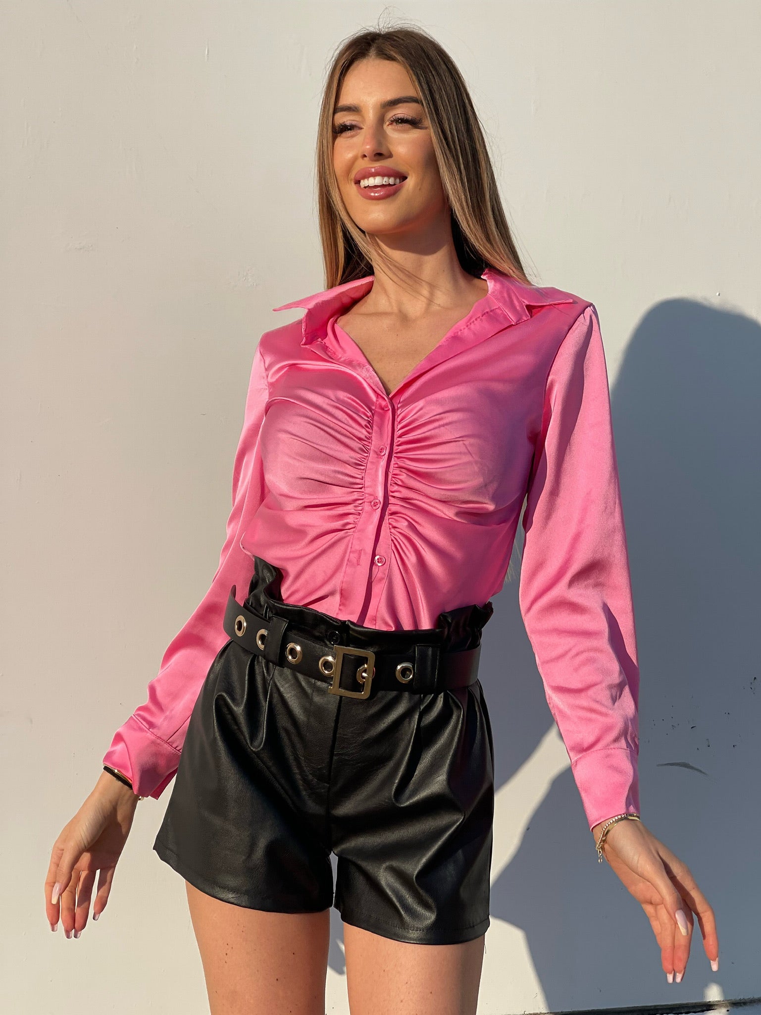 Camicia rosa barbie con arricciatura - R.a. Boutique 