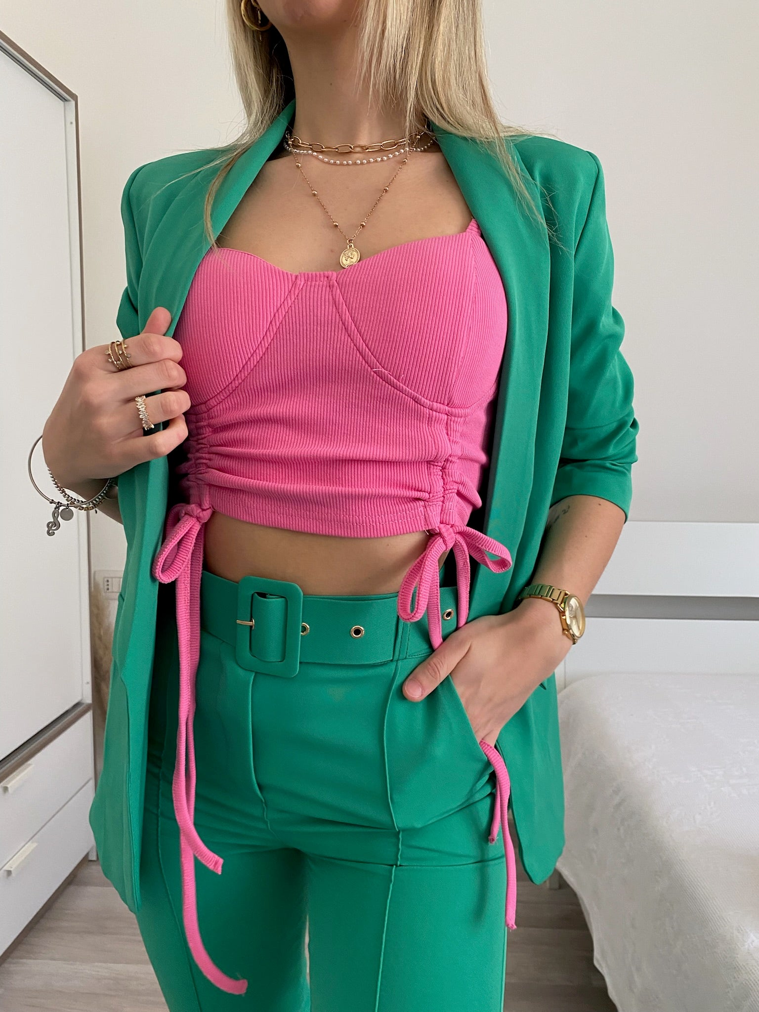 Top rosa con spalline in strass - R.a. Boutique 