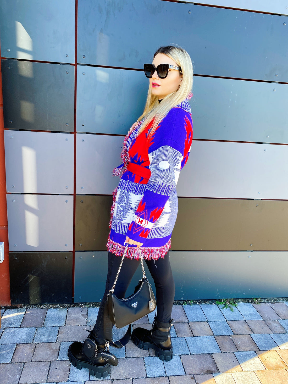 Cardigan frange e cinta rosso blu - R.a. Boutique 