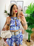Completo floreale Gonna e top con fiocco dettagli Blu - R.a. Boutique 