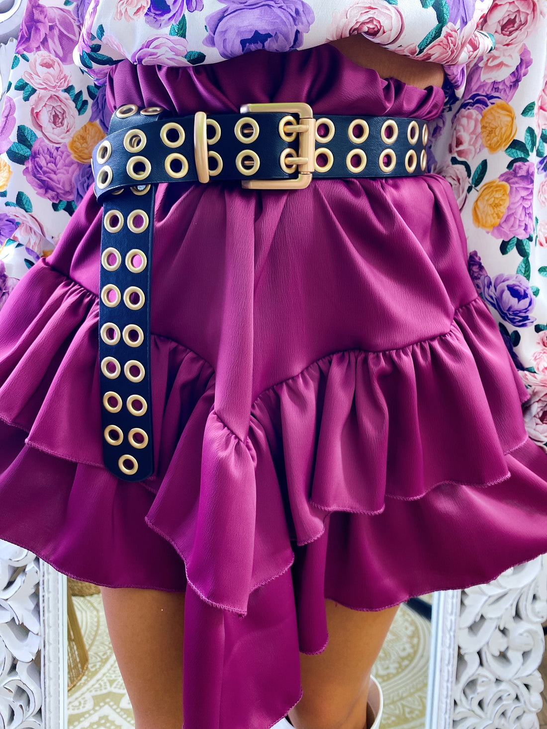 Gonna con balza peonia asimmetrica - R.a. Boutique 