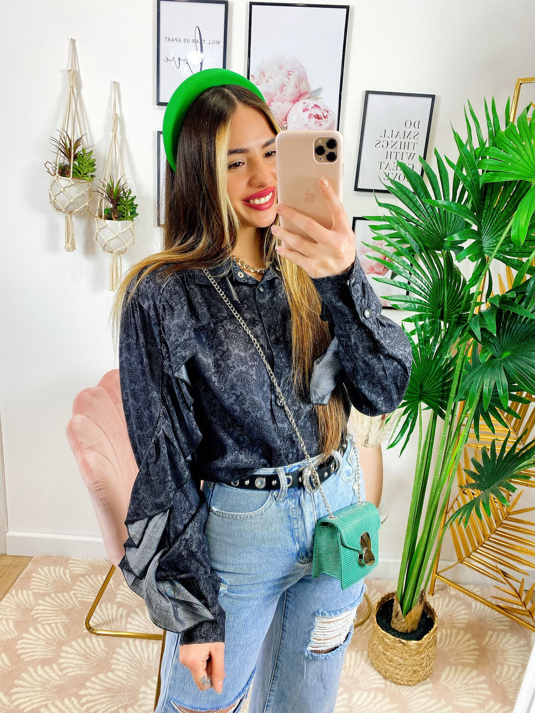 Camicia con rouches grigio nero - R.a. Boutique 