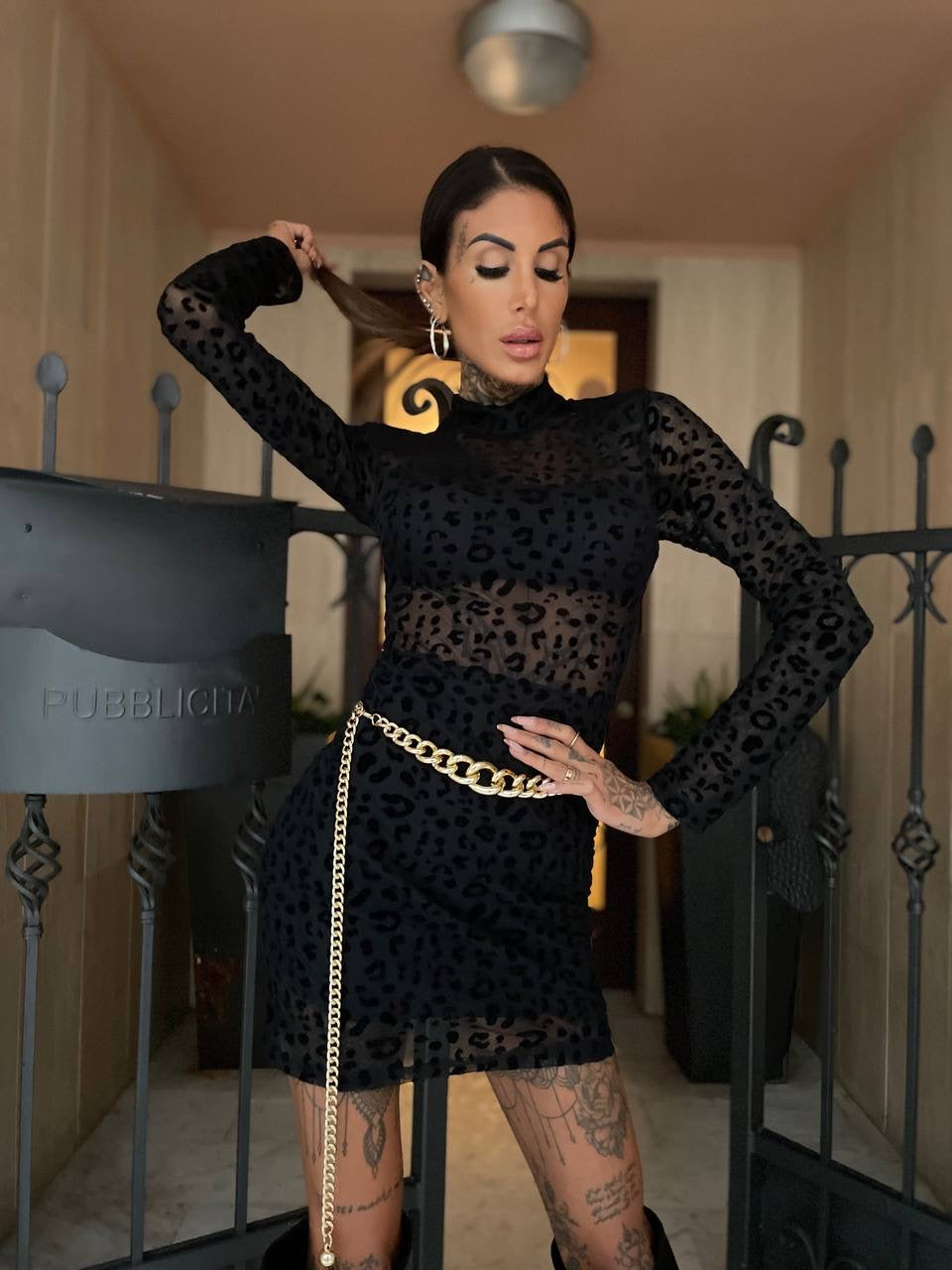 Abito nero con trasparenze maculato - R.a. Boutique 