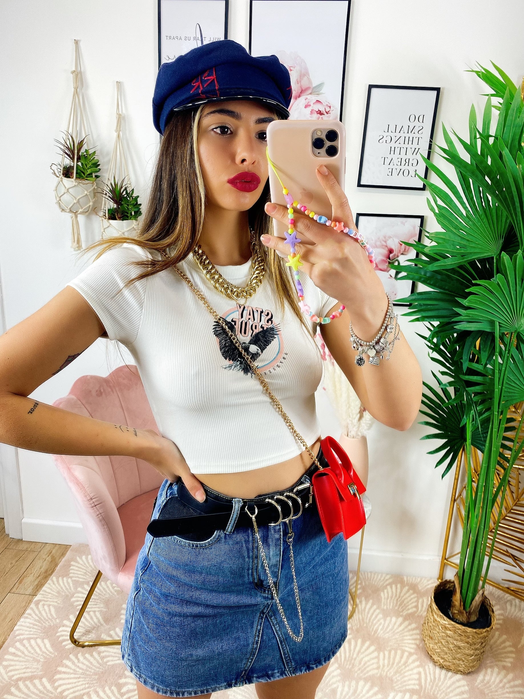 T-Shirt Crop con aquila bianca - R.a. Boutique 