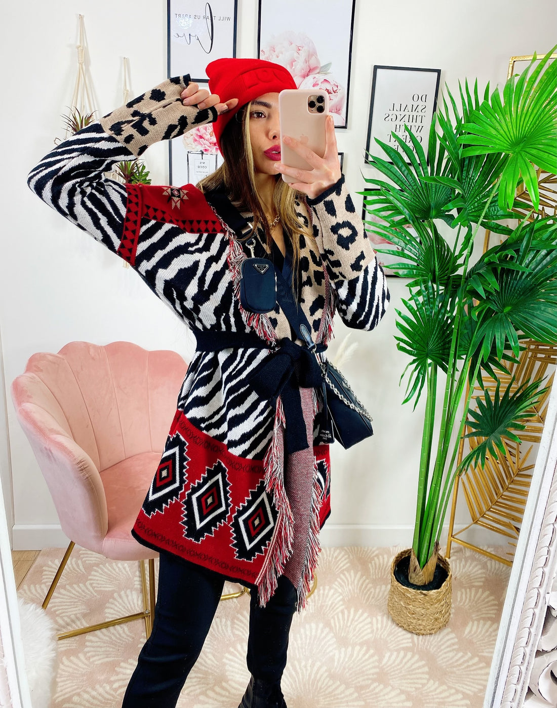 Cardigan Zebrato con frange e cinta - R.a. Boutique 