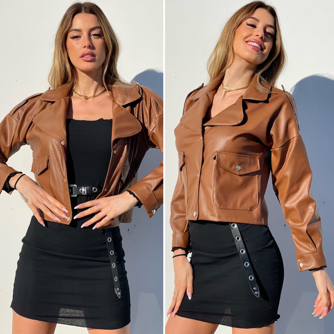 Giacca Camel in ecopelle con bottoni - R.a. Boutique 