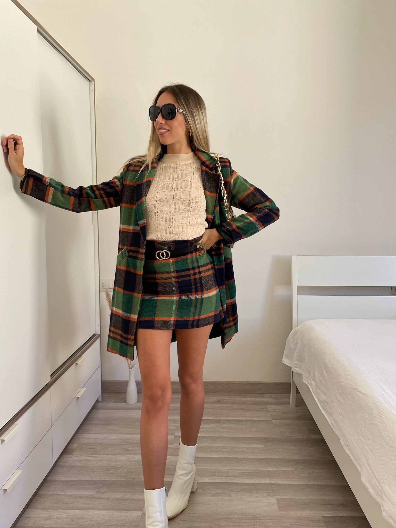 Cappotto check trama verde - R.a. Boutique 