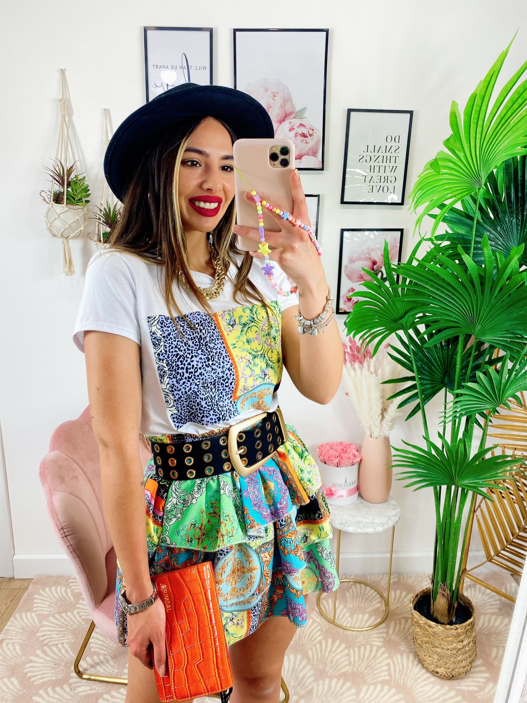 Completo etnico gonna e t-shirt base verde - R.a. Boutique 