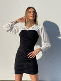 Abito arricciato nero con camicia - R.a. Boutique 