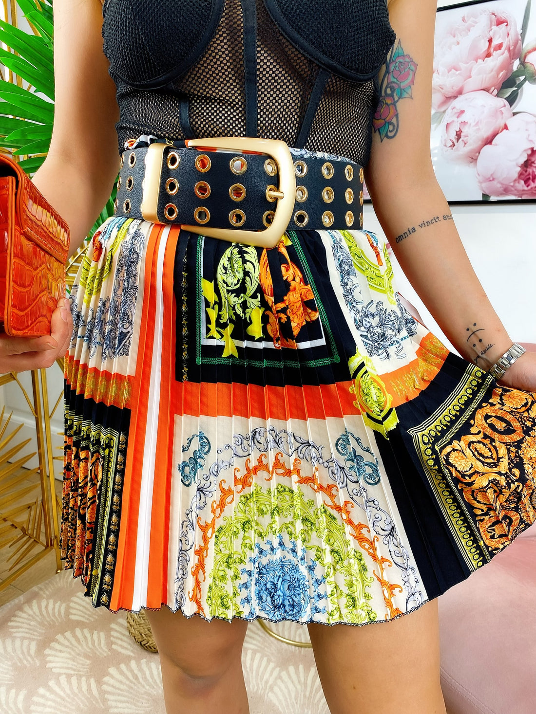 Gonna a pieghine base Arancio - R.a. Boutique 