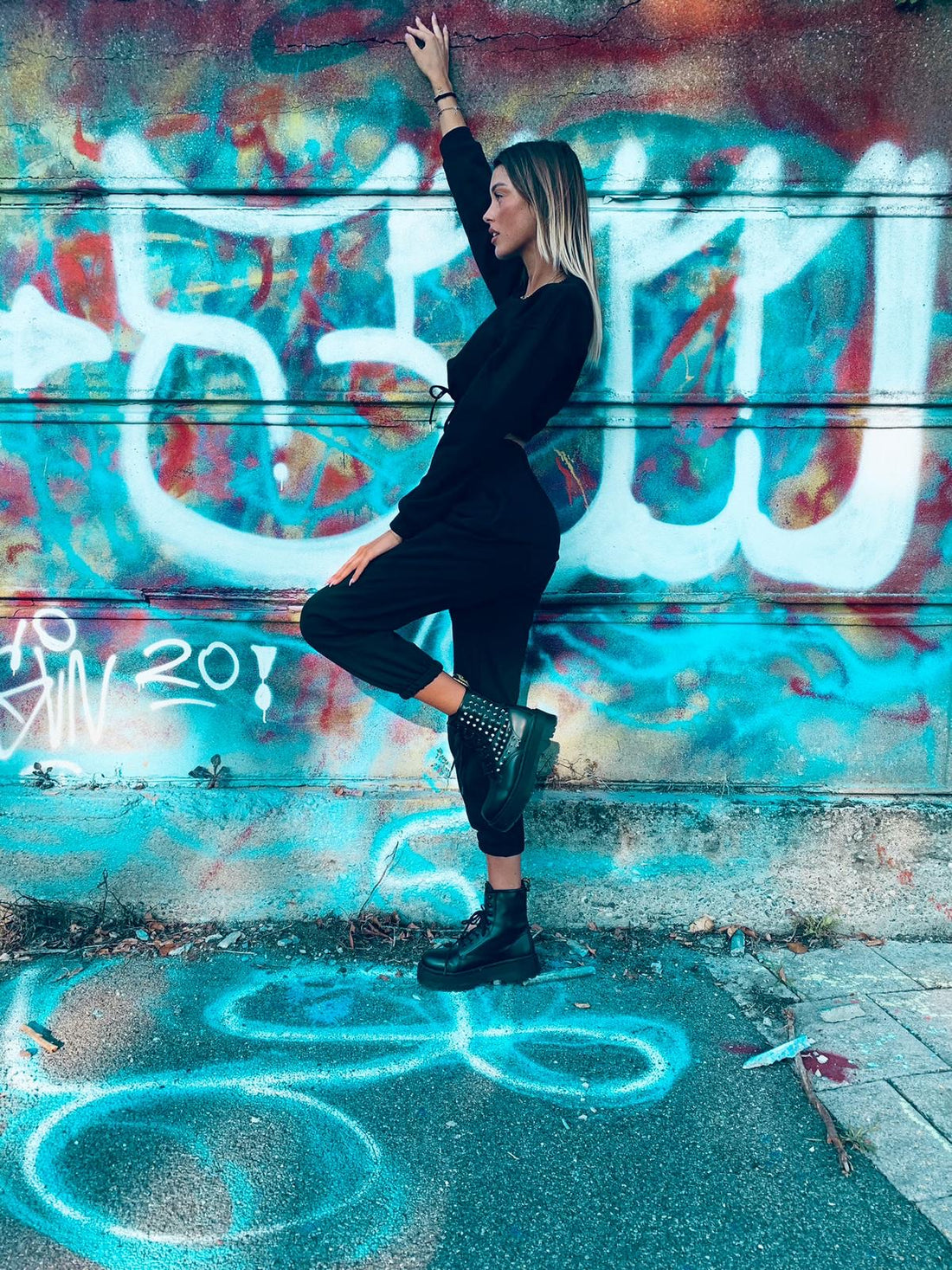 Tuta due pezzi nera maglia con elastico - R.a. Boutique 