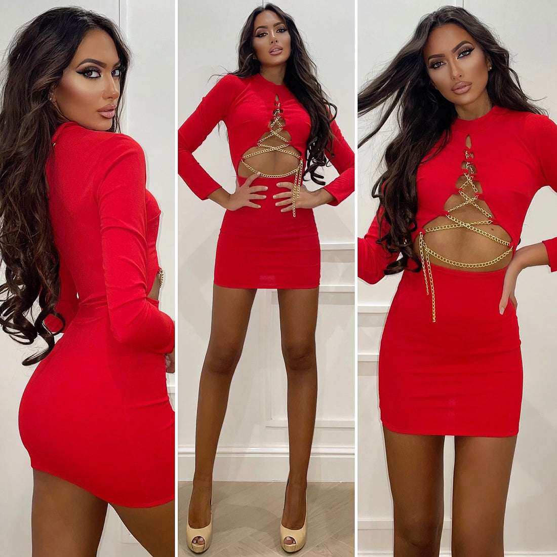 Abito rosso con catena oro - R.a. Boutique 