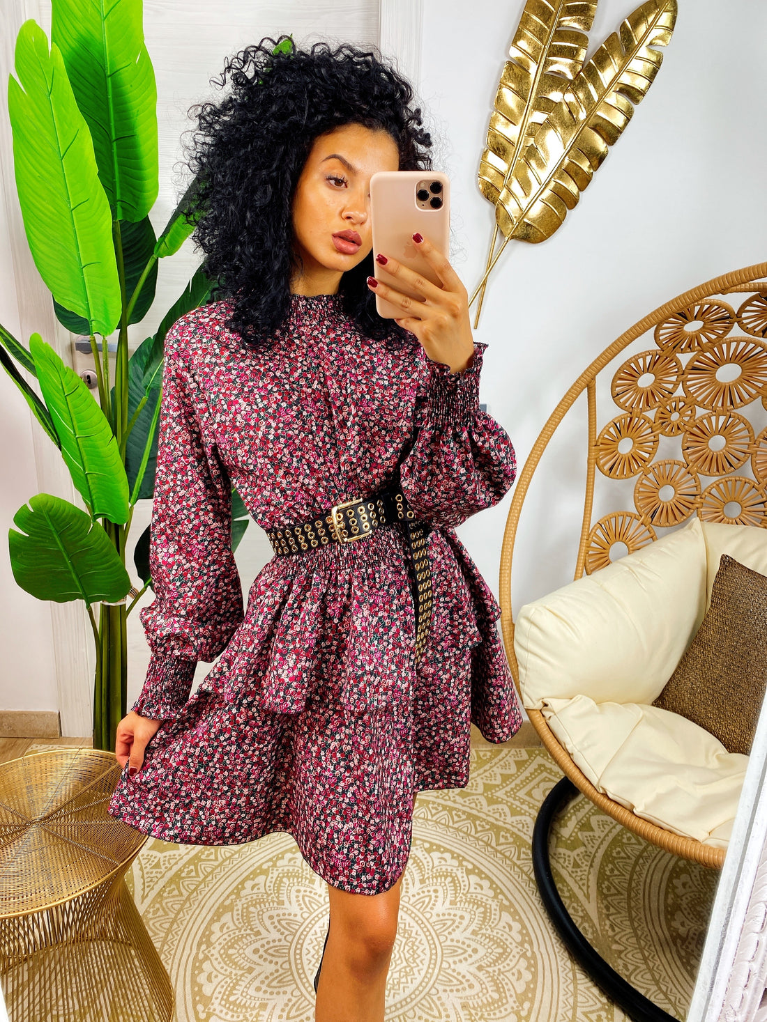 Abito a balze con fiorellini rosa - R.a. Boutique 