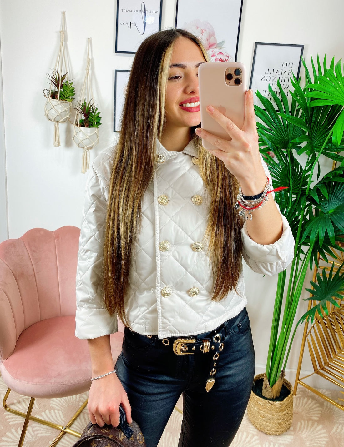 Piumino primaverile corto con bottoni oro - R.a. Boutique 