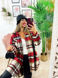 Giacca a quadri dettaglio rosso lunga - R.a. Boutique 