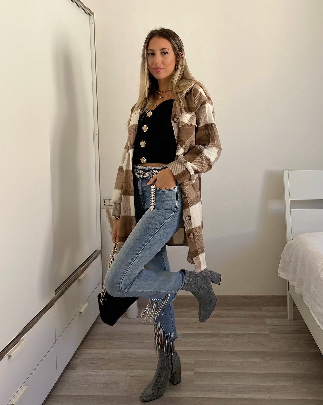 Giacca Shacket In Compact - String - Foto 12