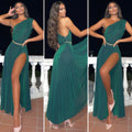 Abito monospalla glitter verde bottiglia - R.a. Boutique 