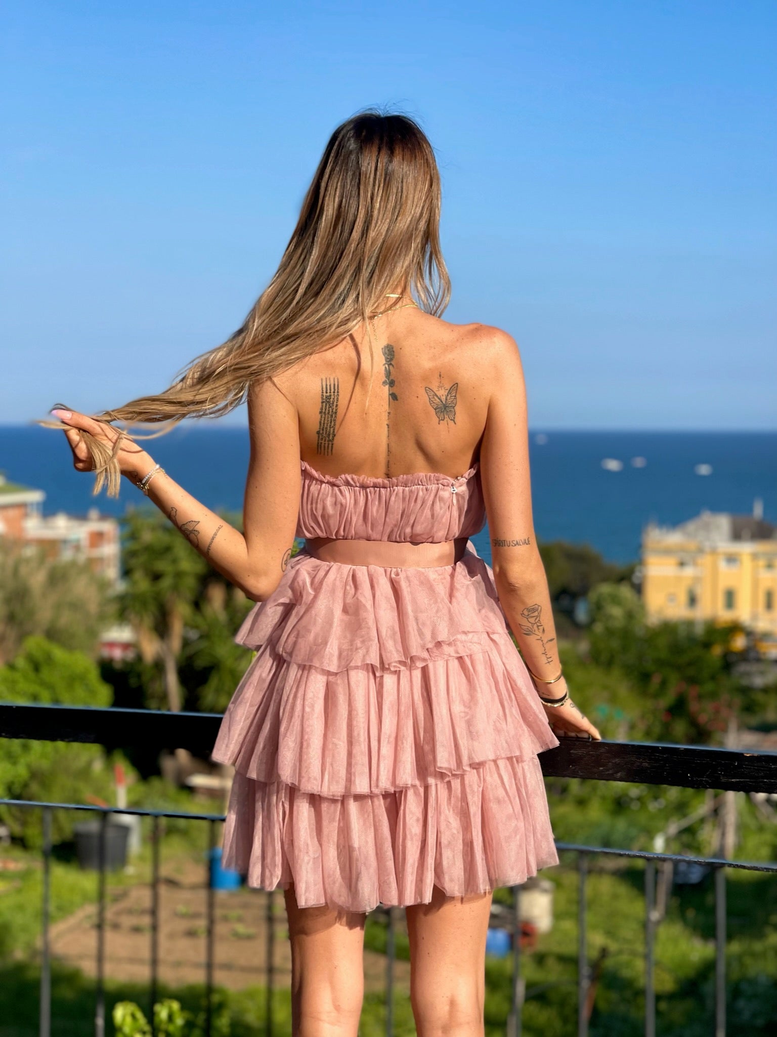 Abito in tulle a fascia cipria - R.a. Boutique 