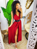 Abito in raso con maxi spacco rosso - R.a. Boutique 