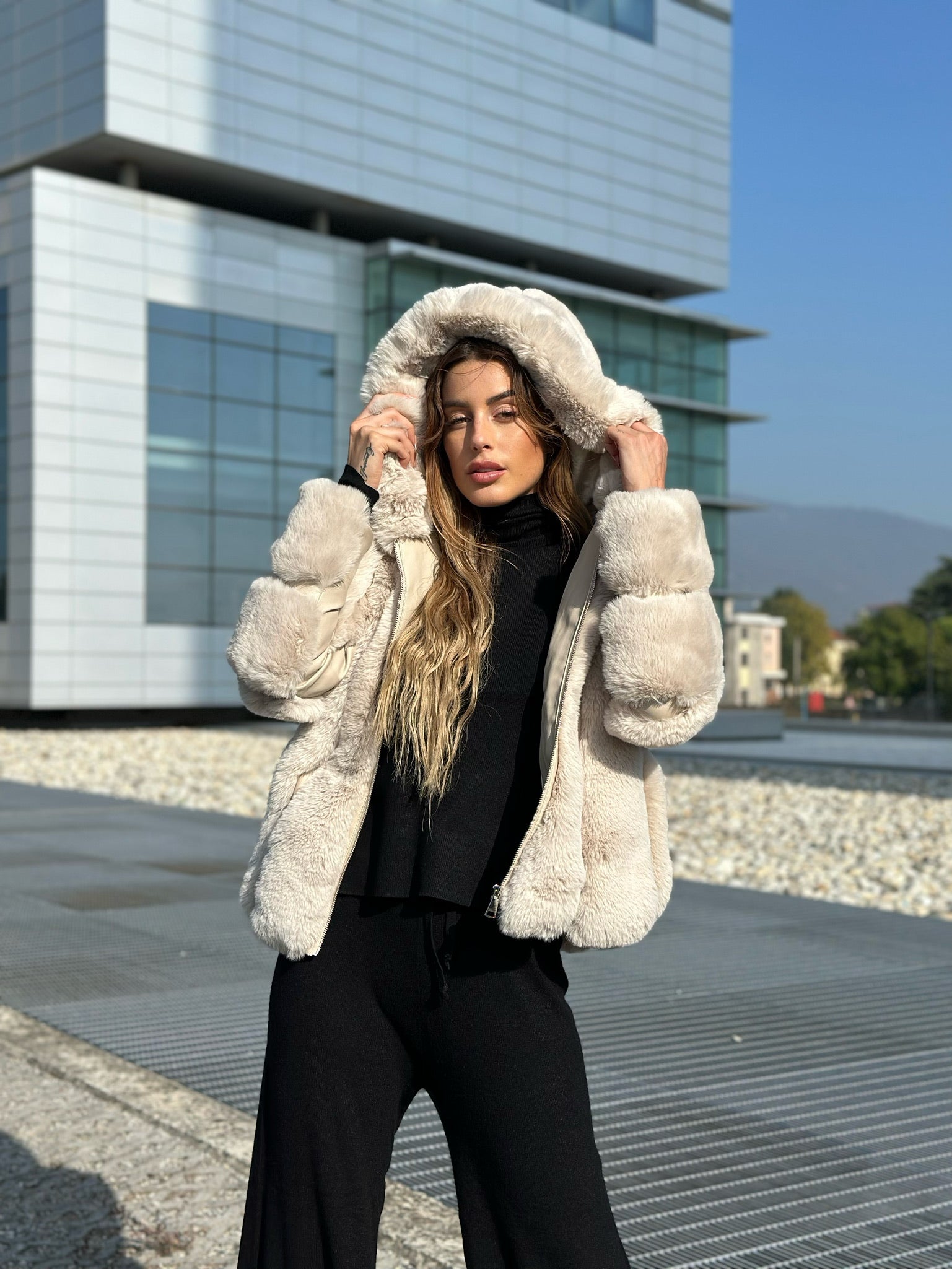 Beige faux fur