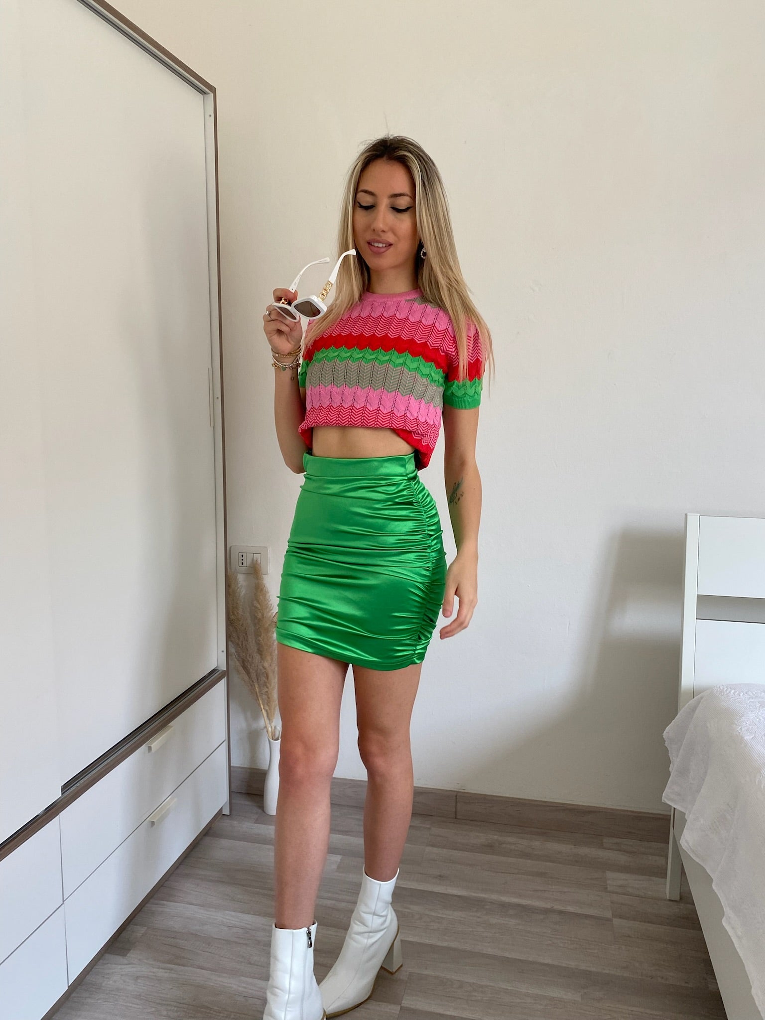 Maglia rosa e verde con cuori - R.a. Boutique 