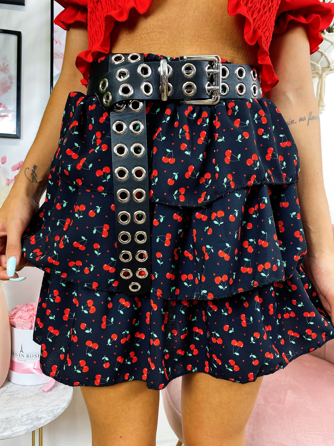 Gonna a balze con ciliegie - R.a. Boutique 